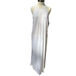 Vintage White Halterneck Slip Dress Lace Trim Flawed